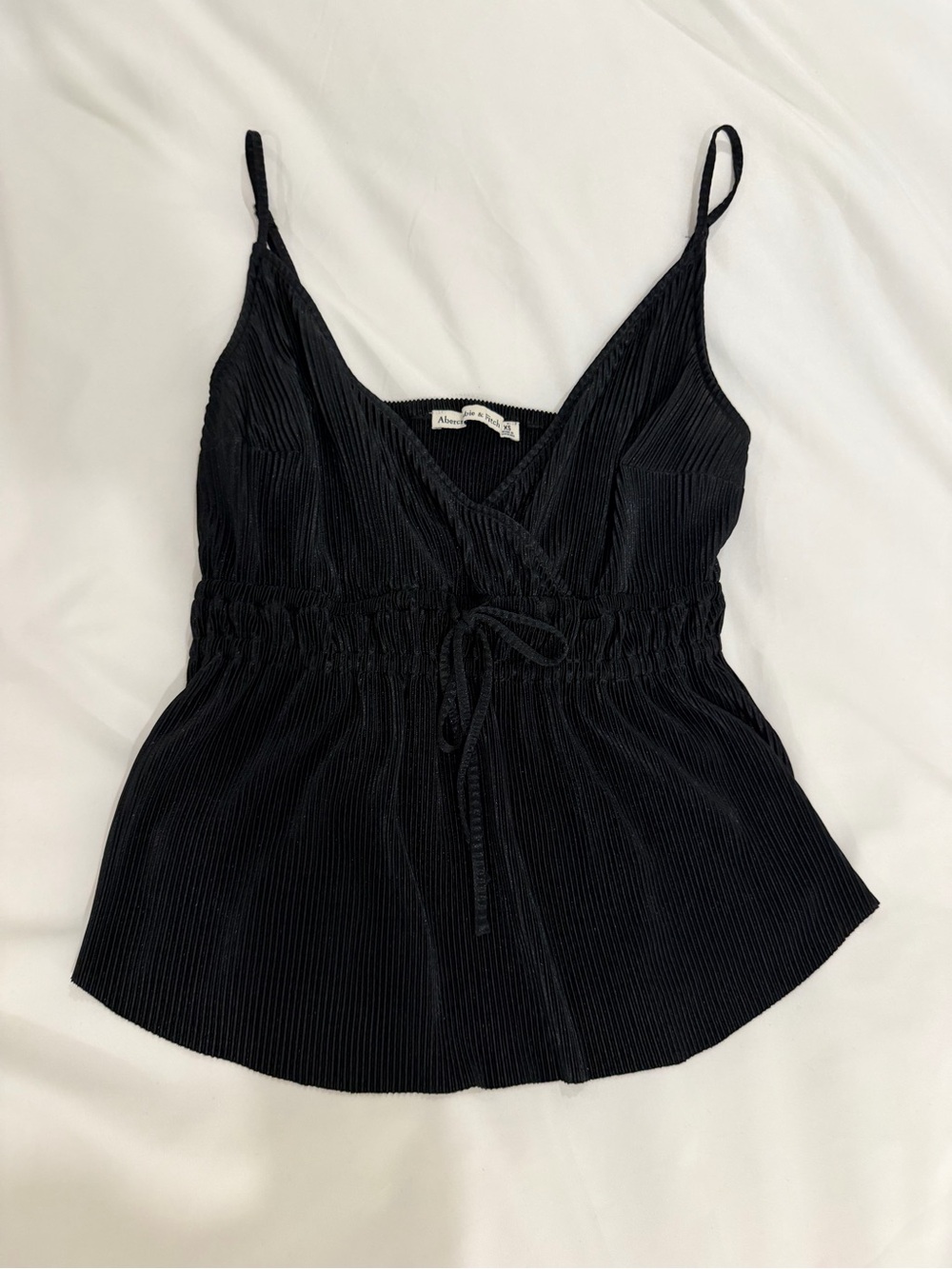 Abercrombie & Fitch Black Pleated V-Neck Cinched Camisole